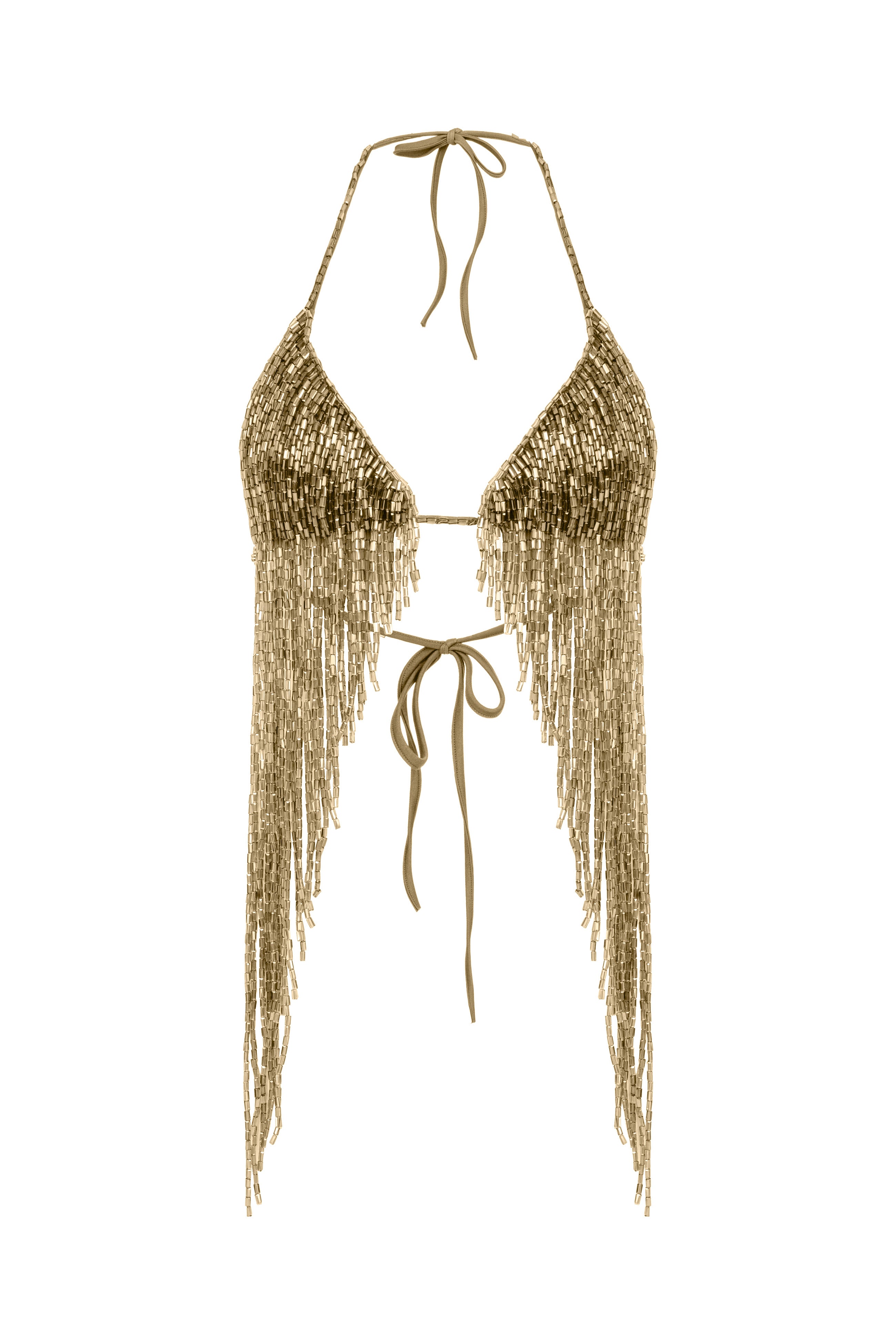 Altın rengi boncuklu halter yaka top