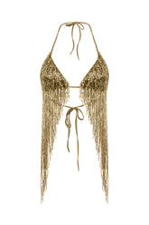 Altın rengi boncuklu halter yaka top