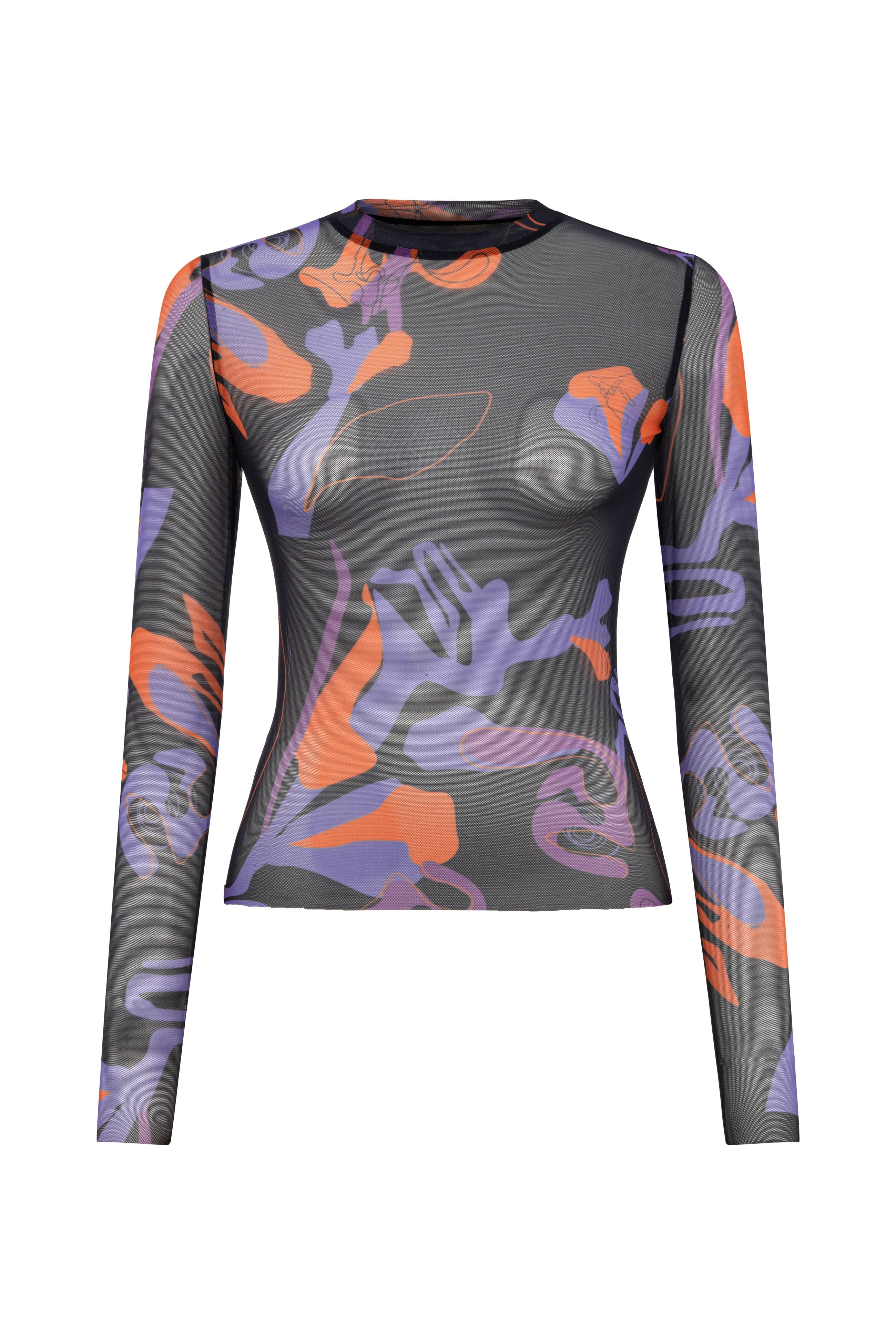 Khela desen baskılı uzun kol tül body