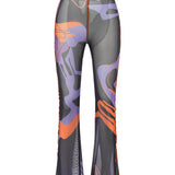 Khela desenli baskılı kemerli tül pantolon