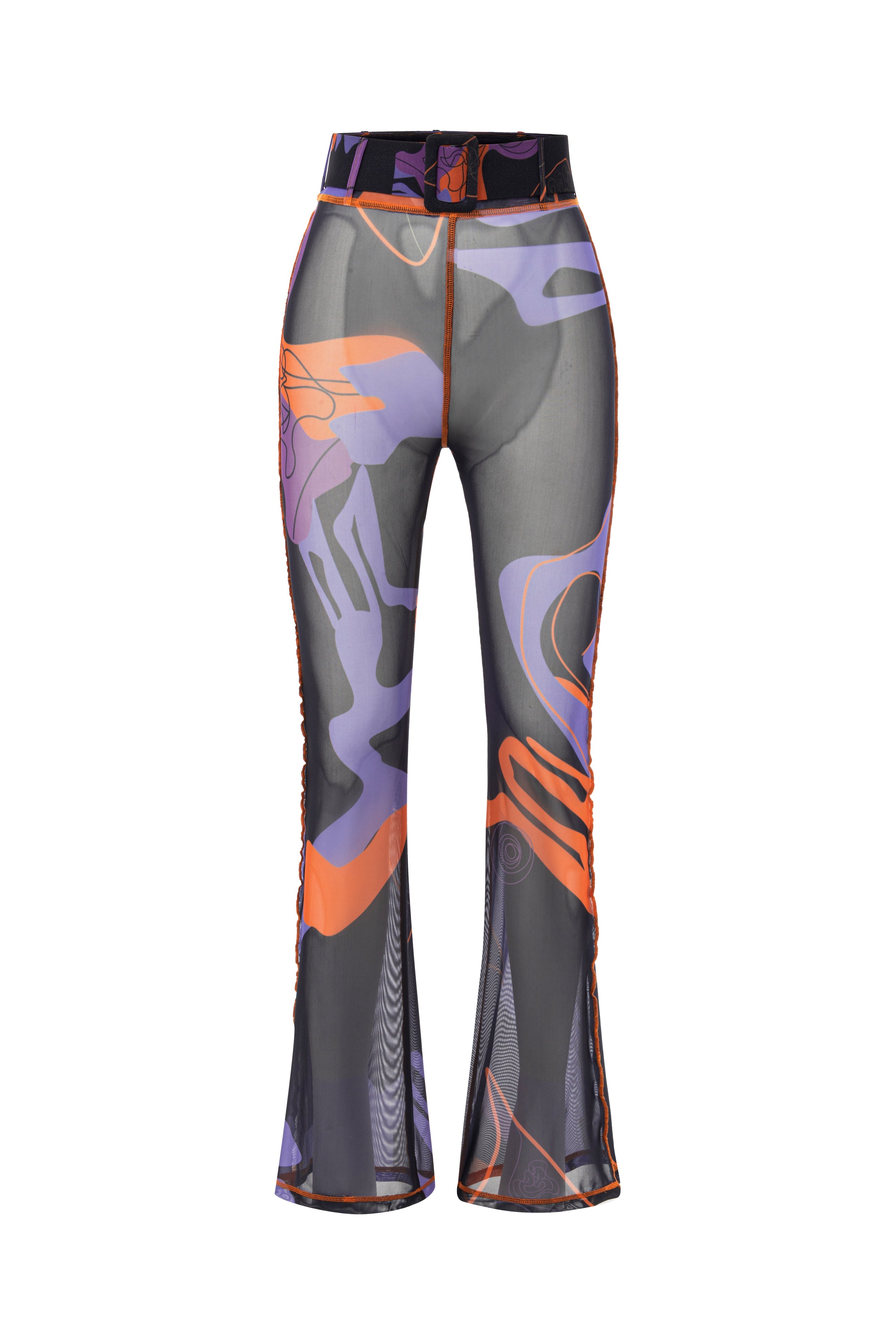 Khela desenli baskılı kemerli tül pantolon