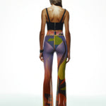 Khela desenli baskılı kemerli tül pantolon