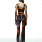 Khela desenli baskılı kemerli tül pantolon