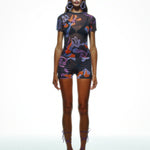 Khela desen baskılı jarse kumaşlı mini şort