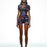 Khela desen baskılı jarse kumaşlı mini şort