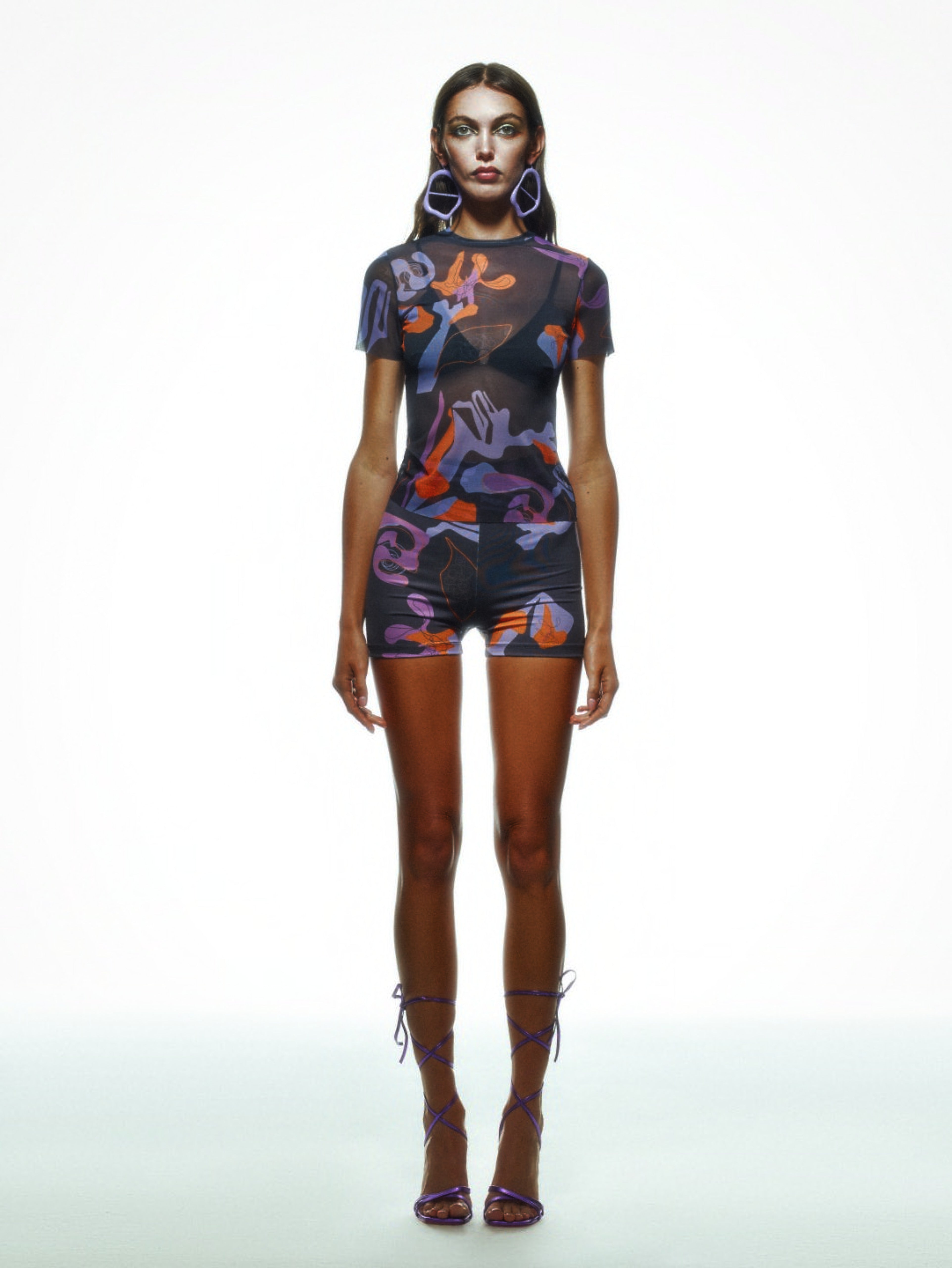 Khela desen baskılı jarse kumaşlı mini şort