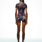 Khela desen baskılı yarım kol tül body